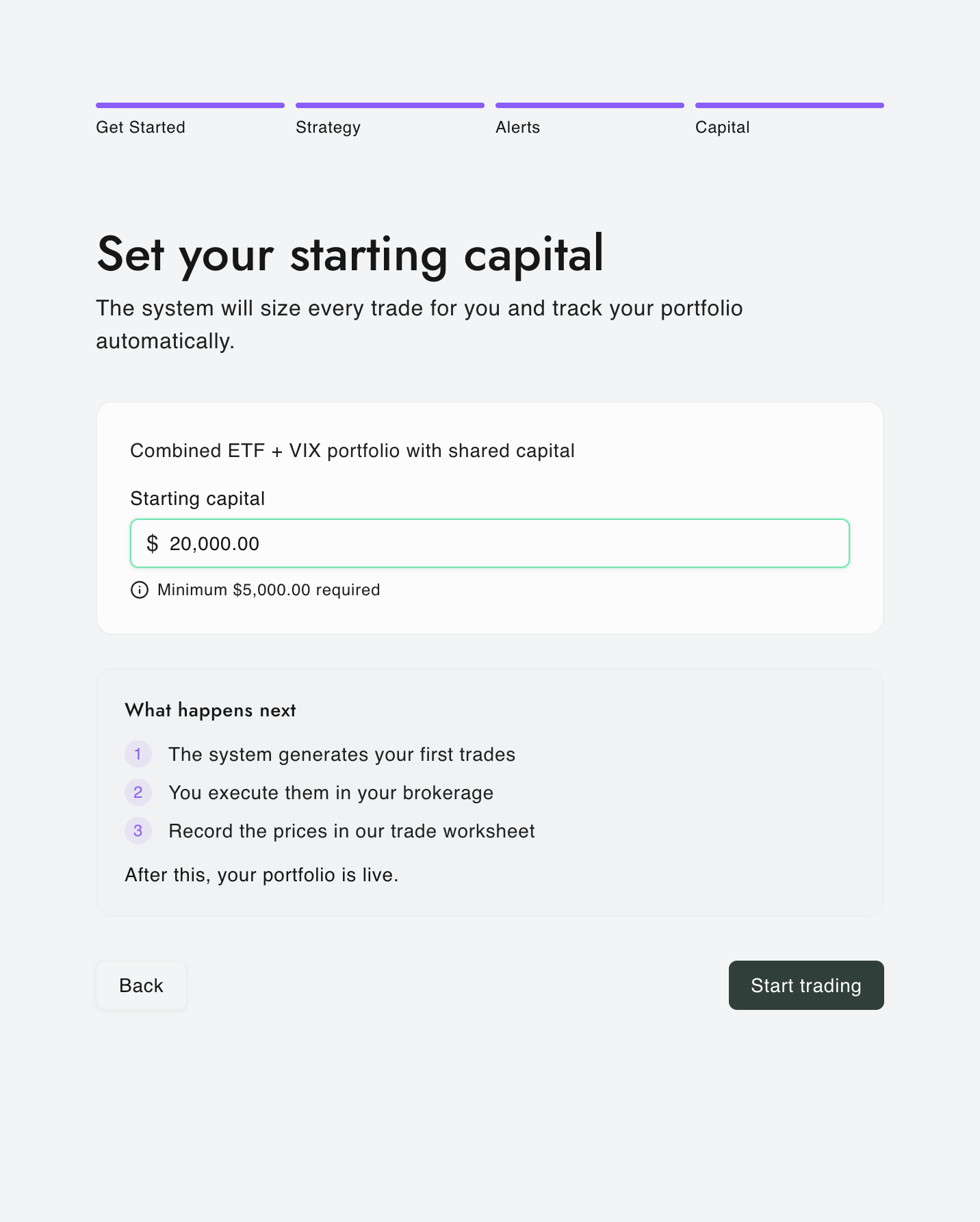 Predicting Alpha onboarding — set your capital