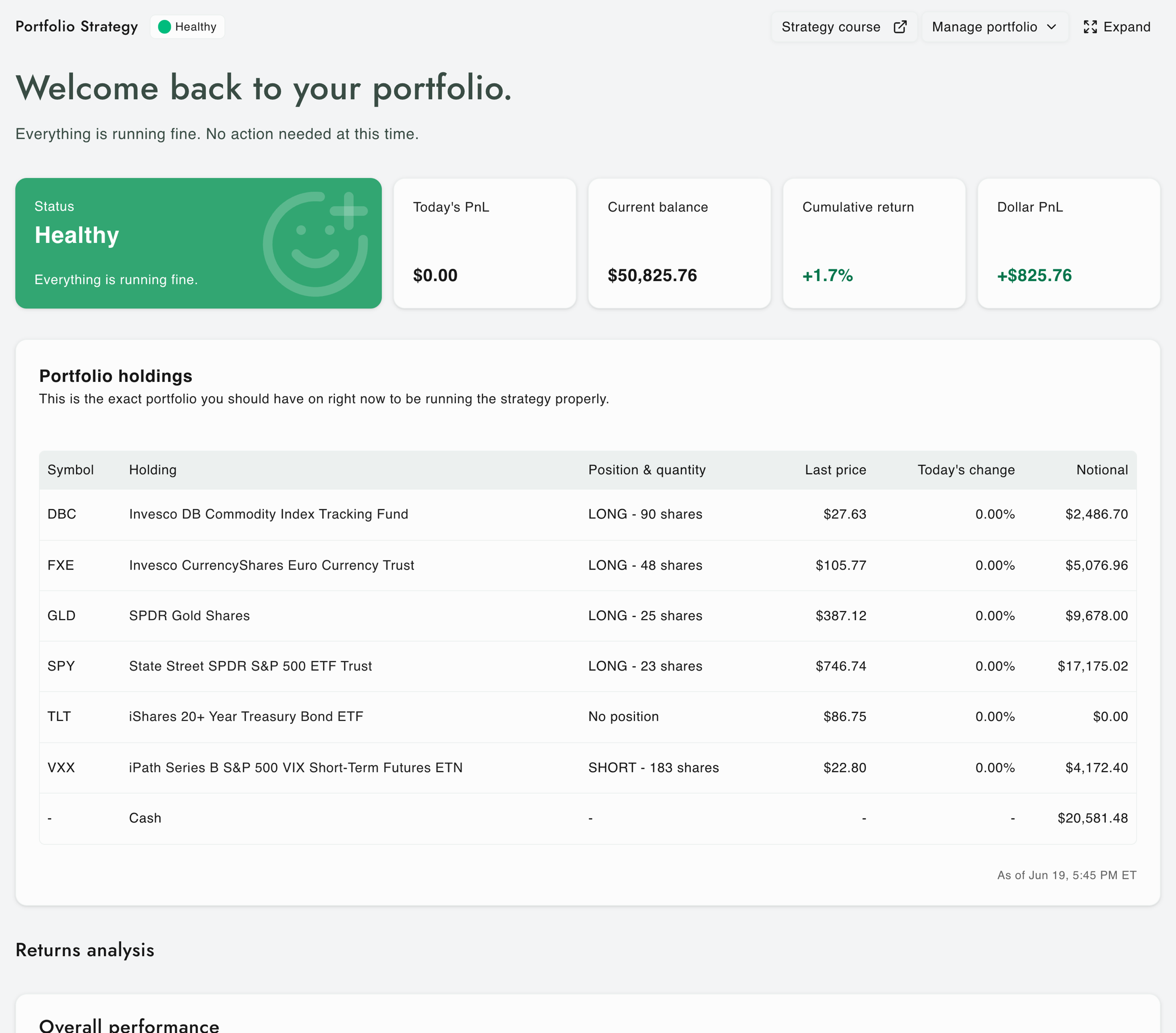 Predicting Alpha portfolio dashboard